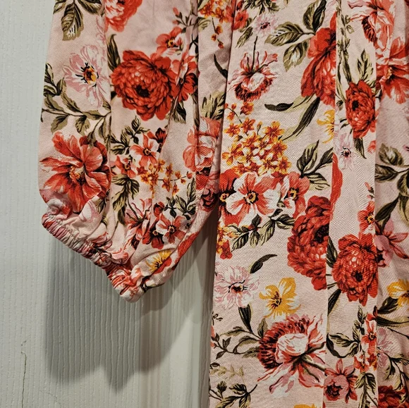 NWOT Old Navy Womans L floral Summer Smocked Dress Balloon Sleeve Swing Midi - Picture 9 of 10